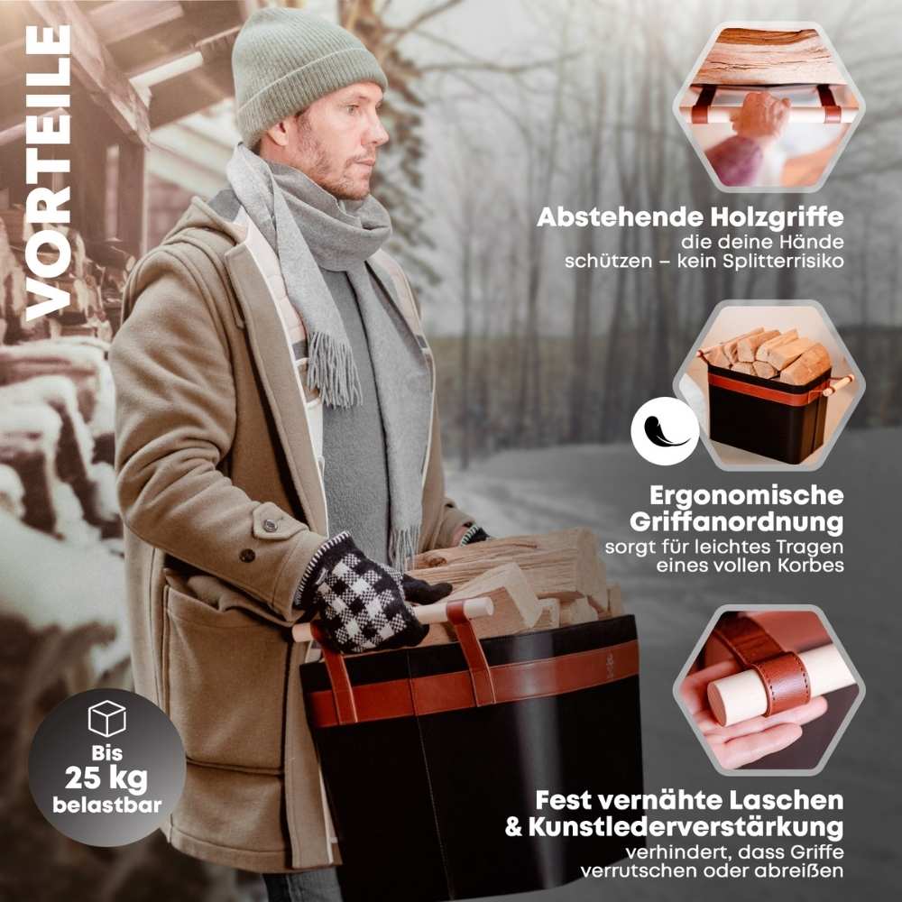 LuxeLeather Holzkorb - Für magische Abende mit Stil! - OAKAGE