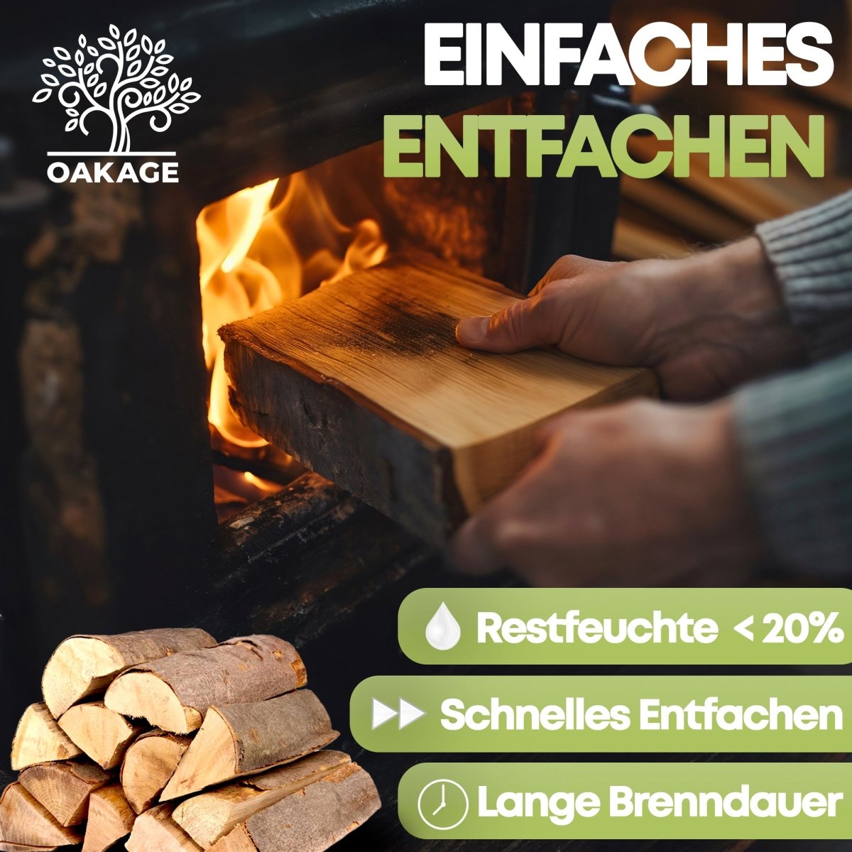 30 kg Buche - kammergetrocknetes Kaminholz - OAKAGE