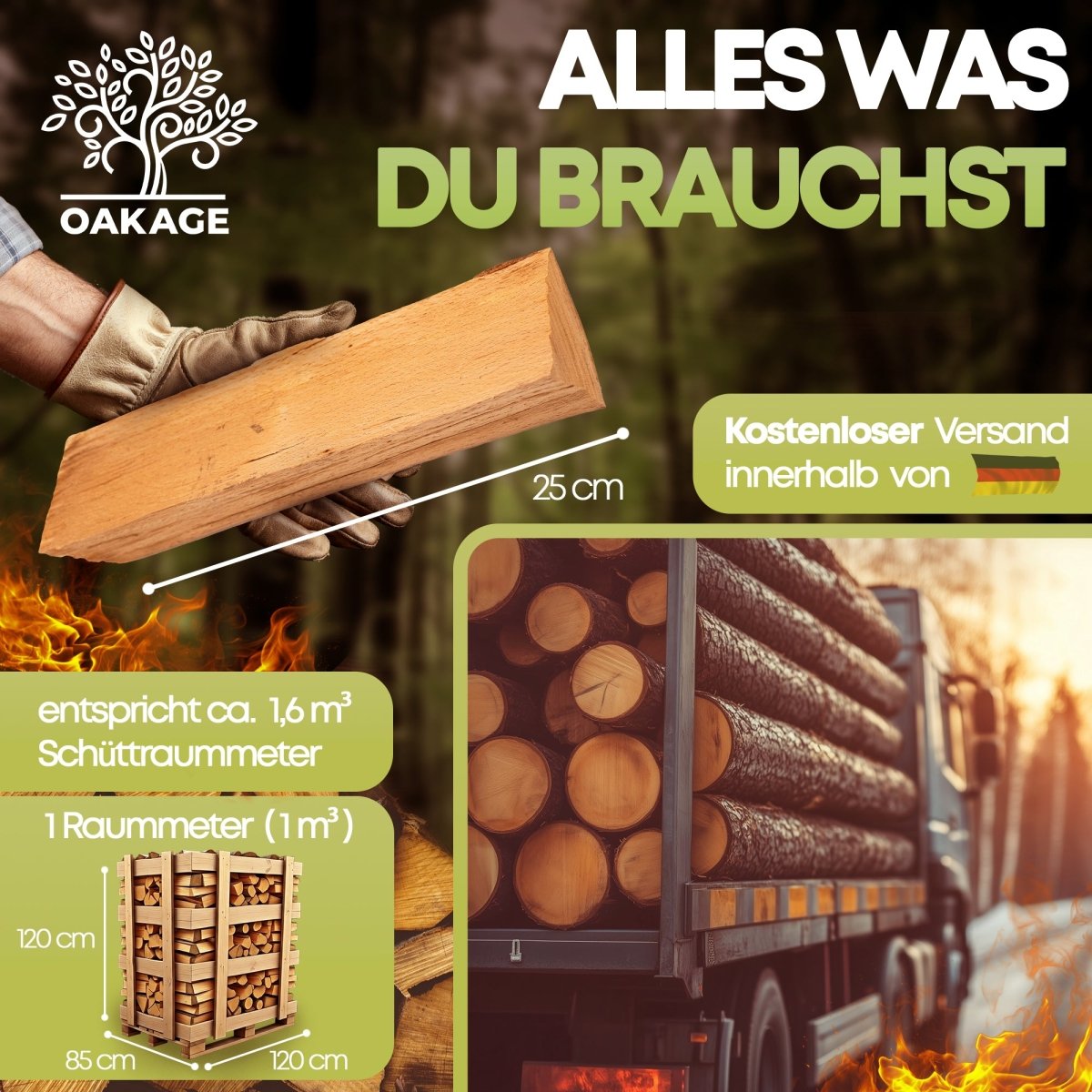 30 kg Buche - kammergetrocknetes Kaminholz - OAKAGE