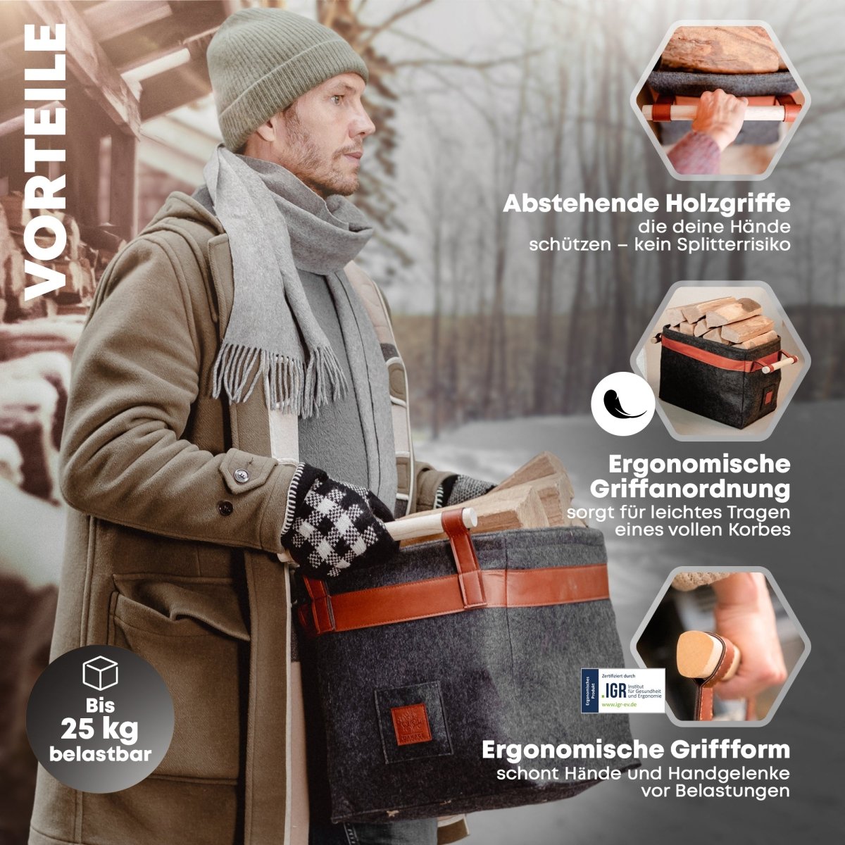 Classic Holzkorb - Stilvoller Begleiter für gemütliche Abende! - OAKAGE