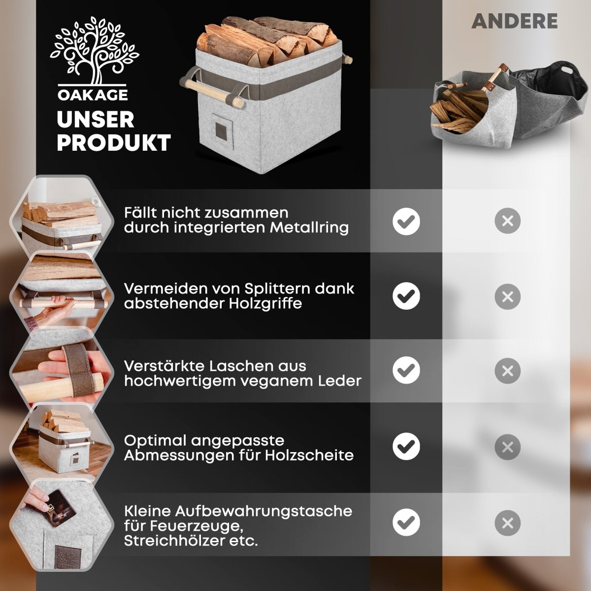 Classic Holzkorb - Stilvoller Begleiter für gemütliche Abende! - OAKAGE