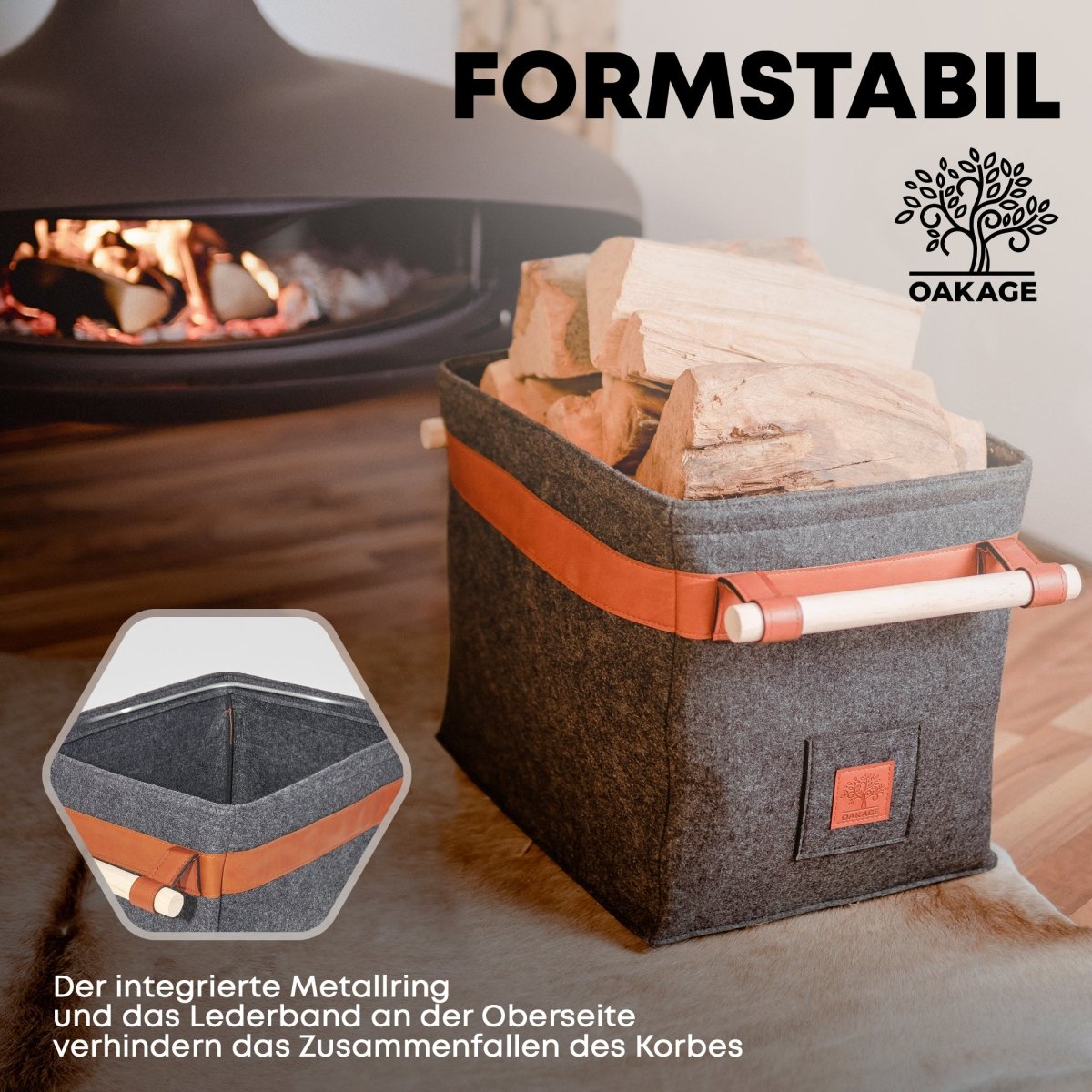 Classic Holzkorb - Stilvoller Begleiter für gemütliche Abende! - OAKAGE