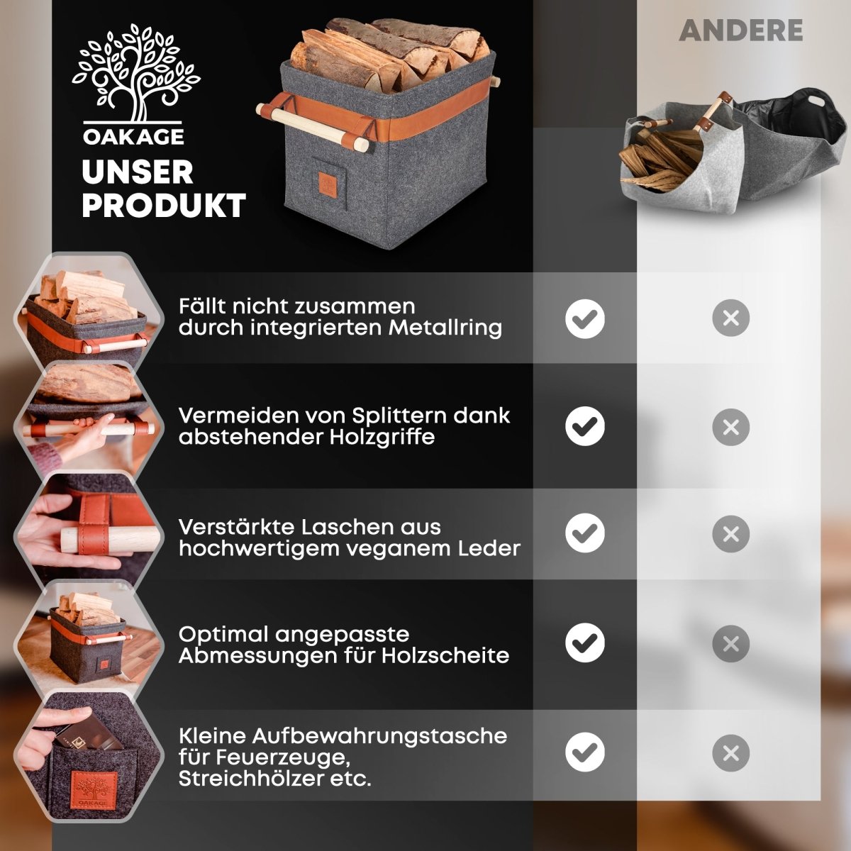 Classic Holzkorb - Stilvoller Begleiter für gemütliche Abende! - OAKAGE