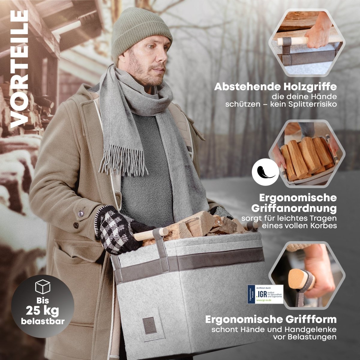 Classic Holzkorb - Stilvoller Begleiter für gemütliche Abende! - OAKAGE