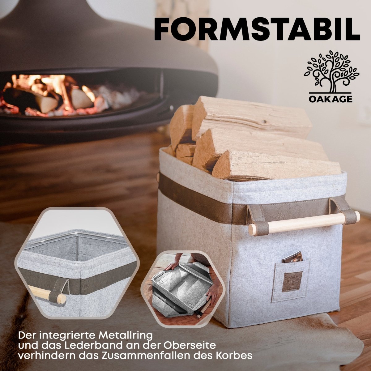 Classic Holzkorb - Stilvoller Begleiter für gemütliche Abende! - OAKAGE