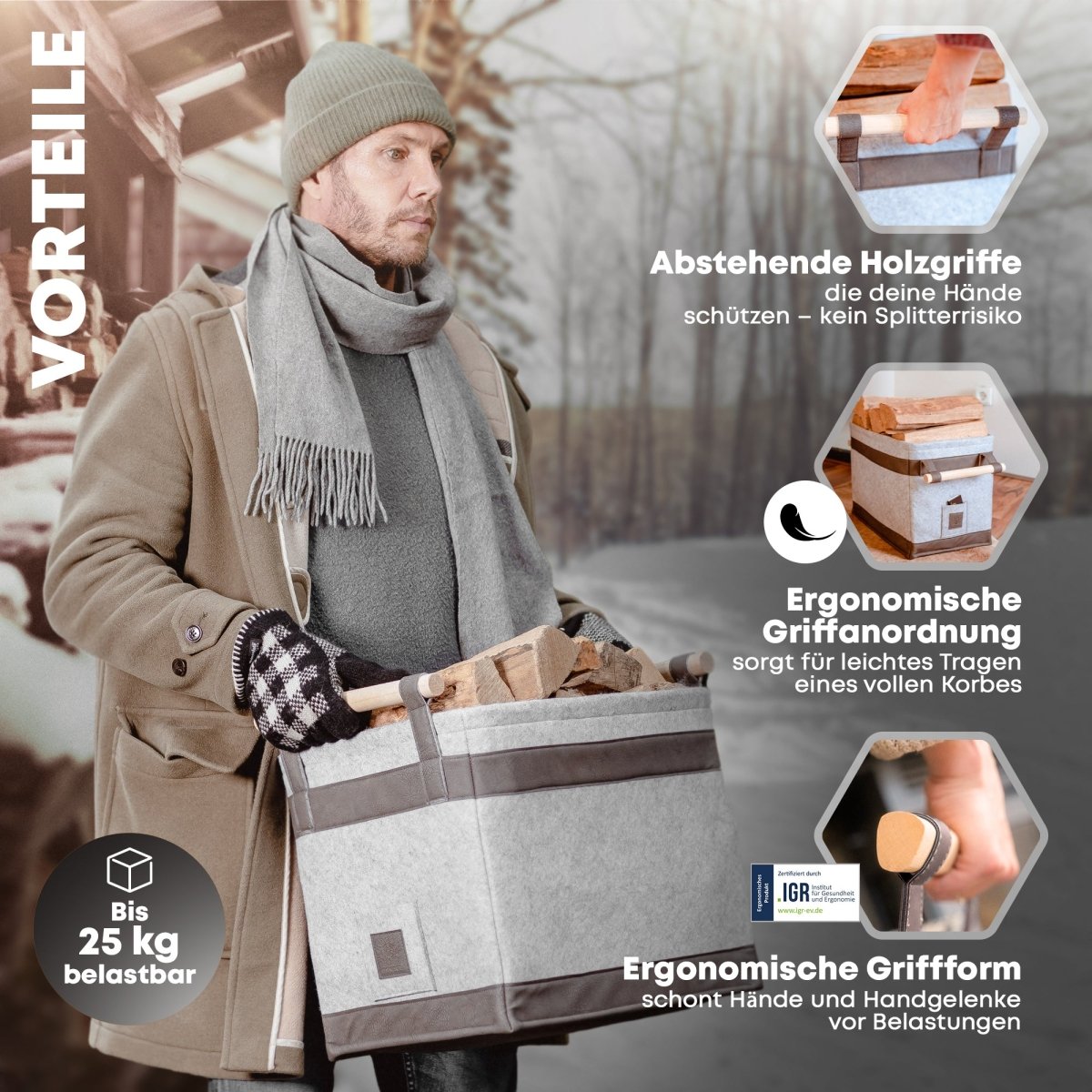 FireMaster Holzkorb - Für eine saubere Kaminlandschaft! - OAKAGE