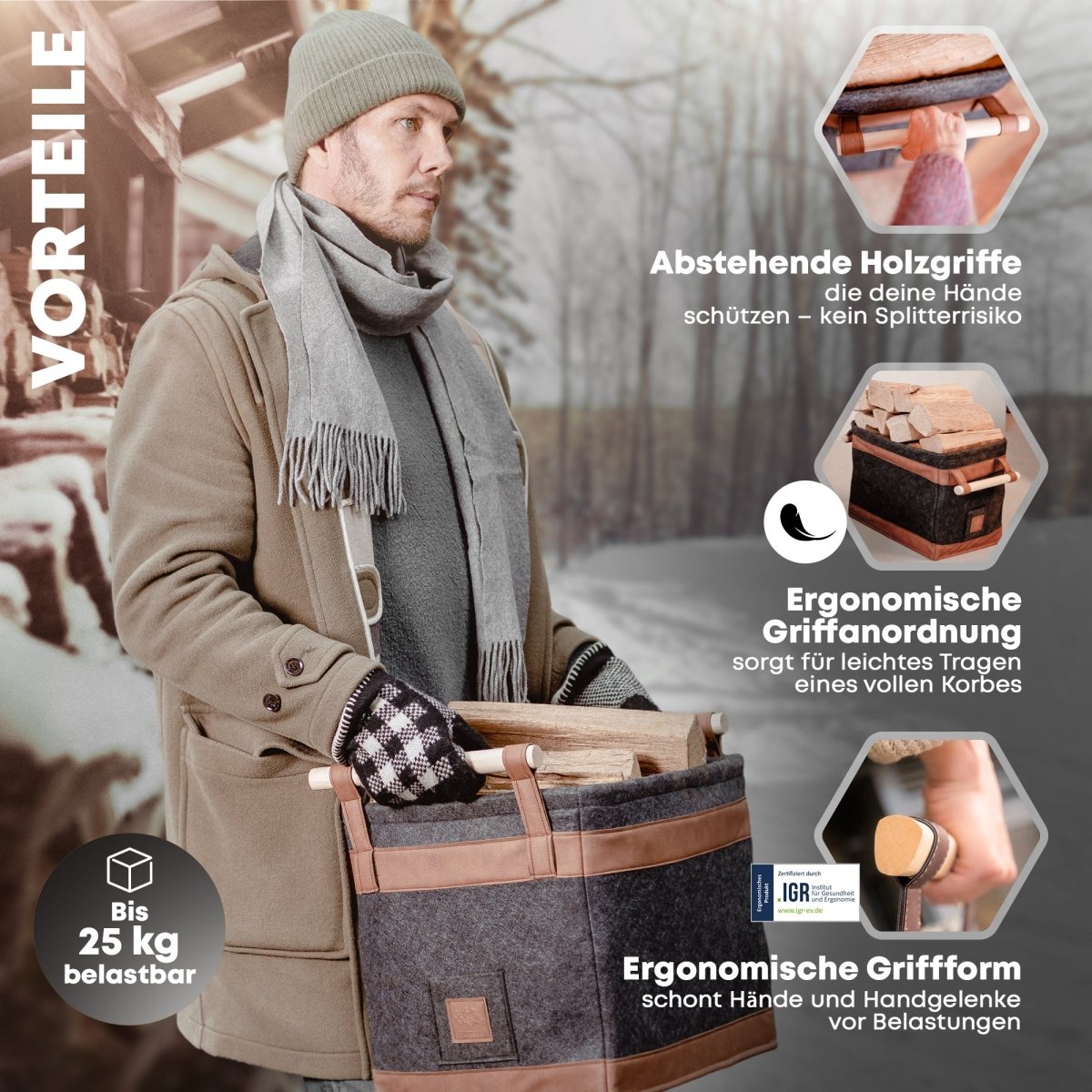 FireMaster Holzkorb - Für eine saubere Kaminlandschaft! - OAKAGE