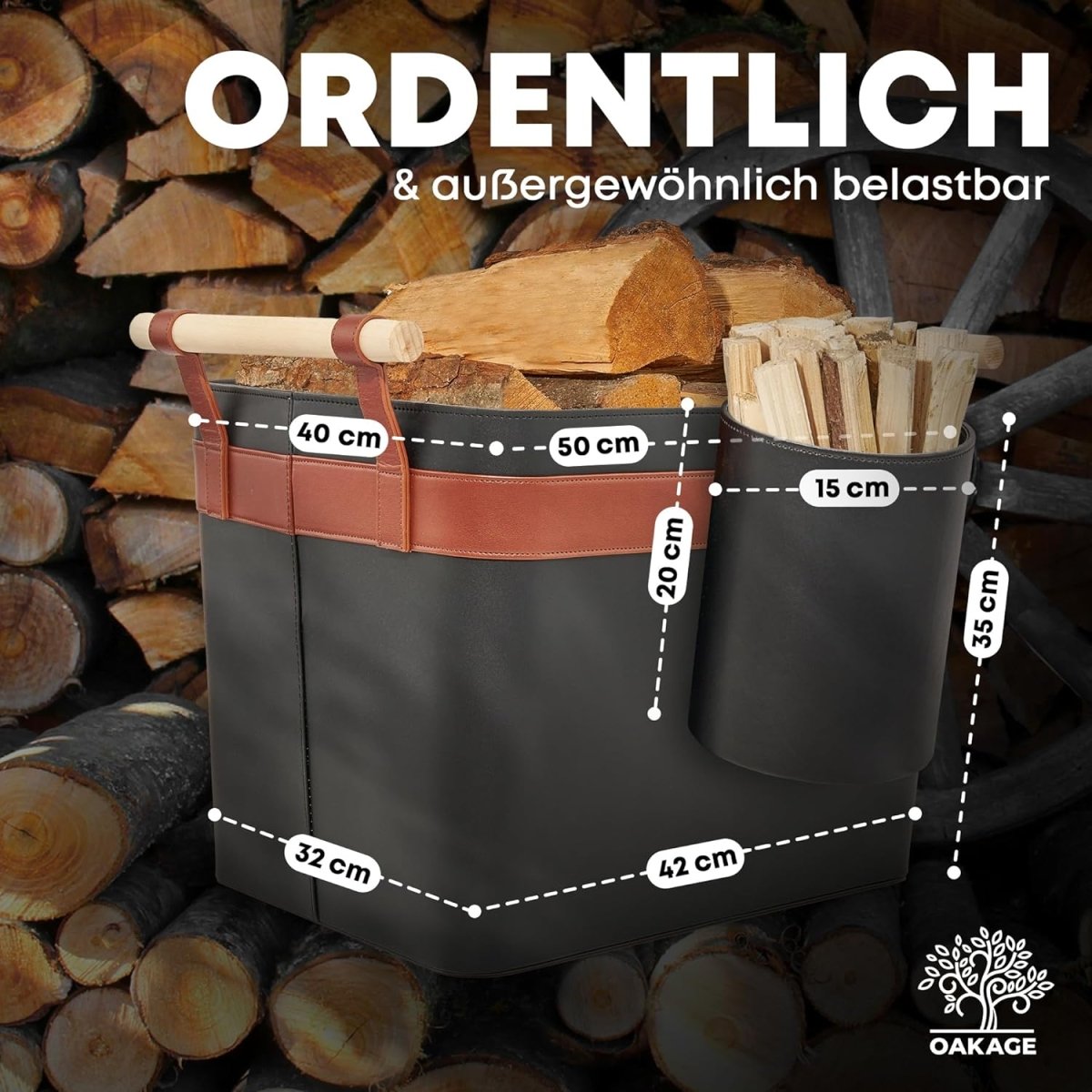 LuxeLeather Holzkorb - Für magische Abende mit Stil! - OAKAGE