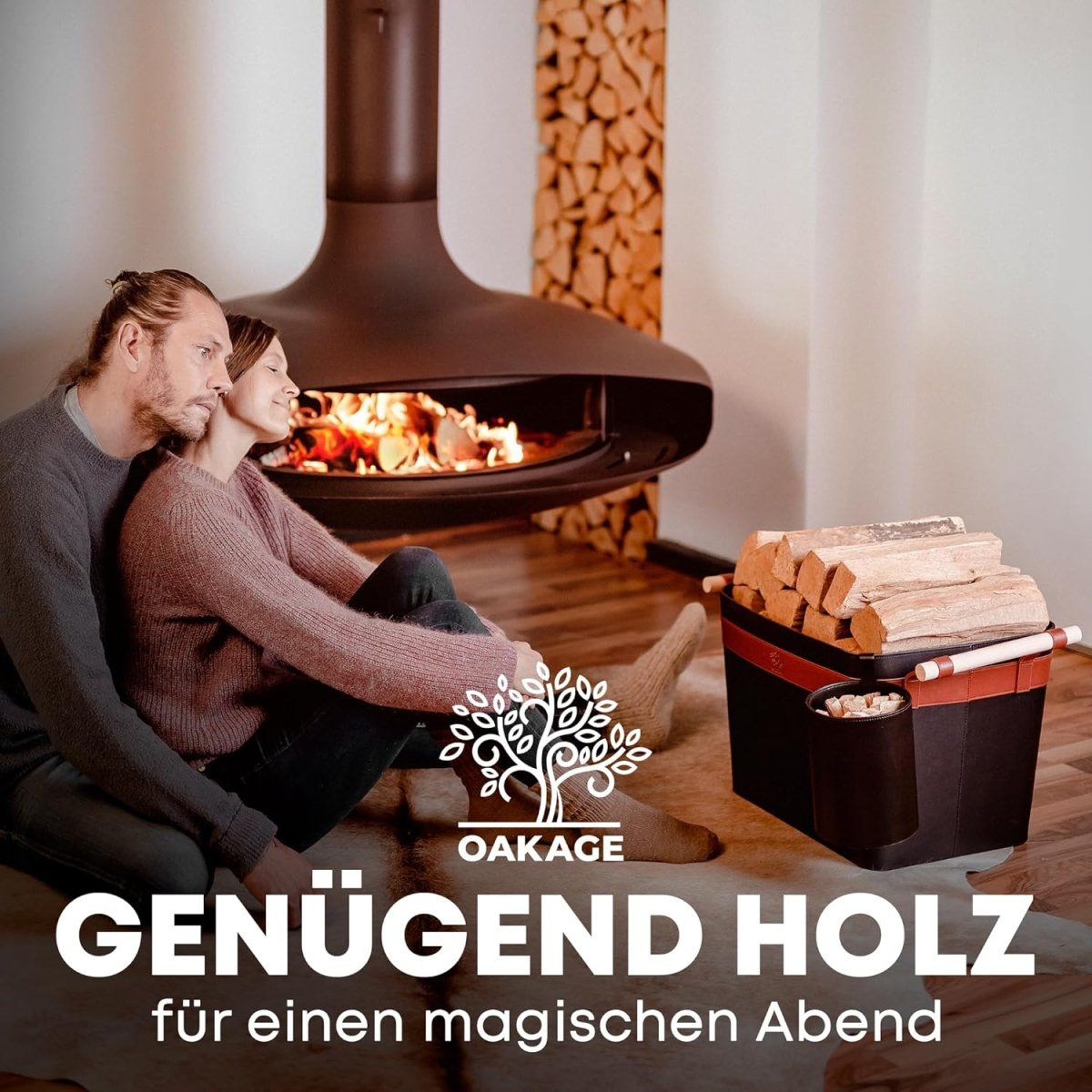 LuxeLeather Holzkorb - Für magische Abende mit Stil! - OAKAGE