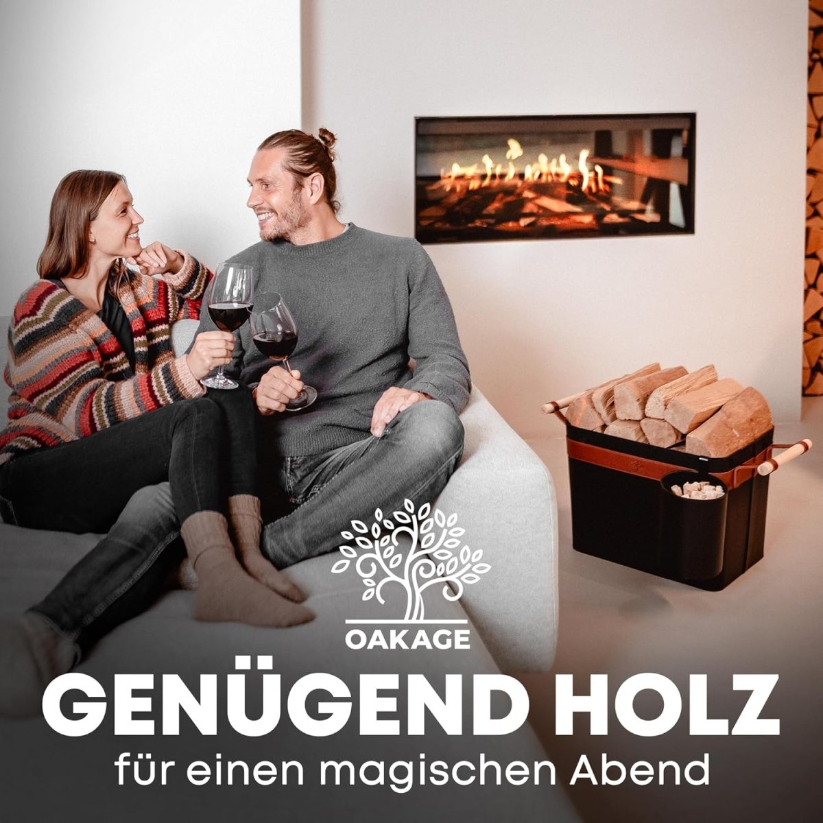 LuxeLeather Holzkorb - Für magische Abende mit Stil! - OAKAGE