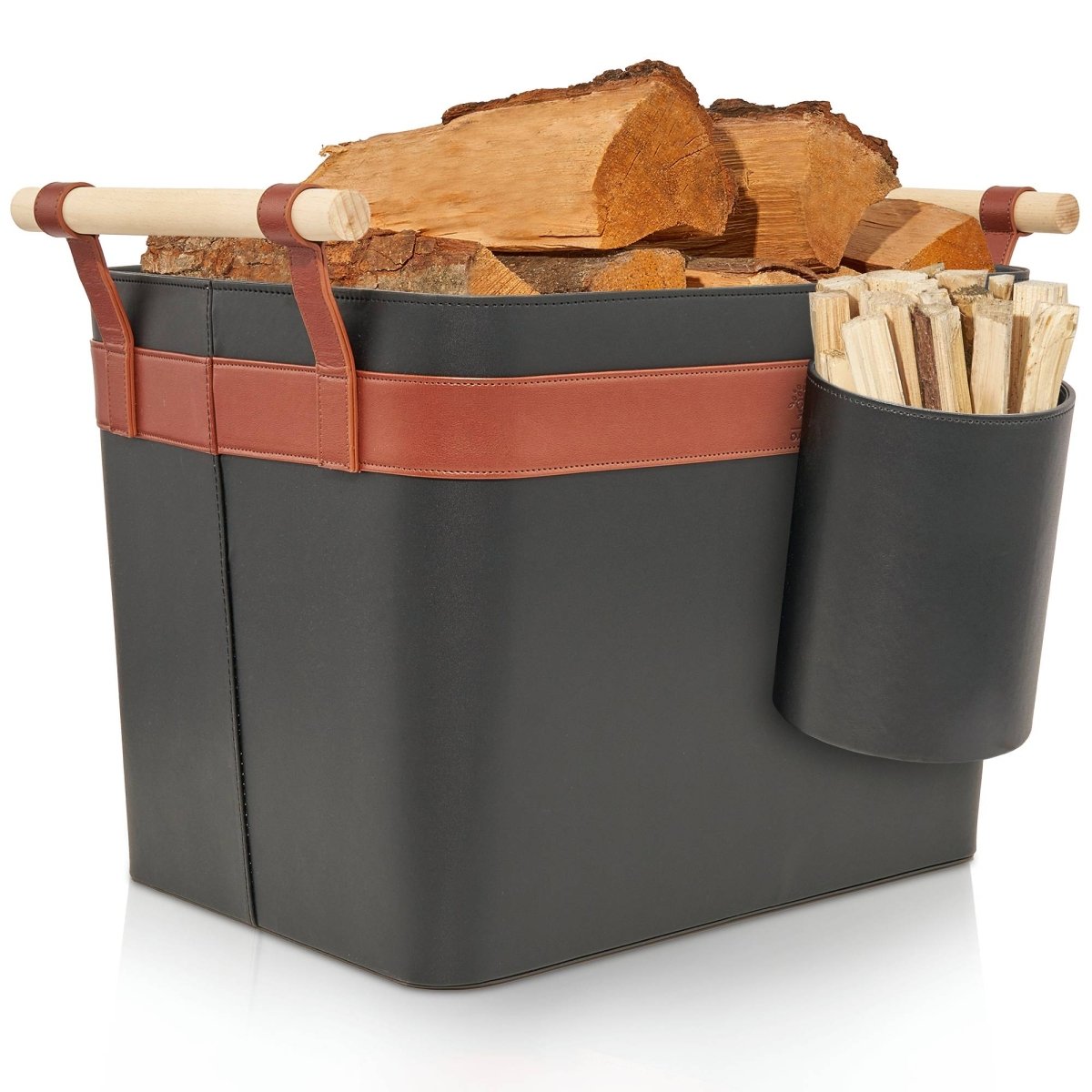 LuxeLeather Holzkorb - Für magische Abende mit Stil! - OAKAGE