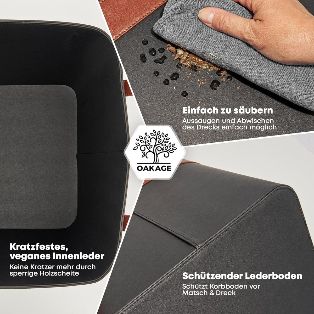 LuxeLeather Holzkorb - Für magische Abende mit Stil! - OAKAGE