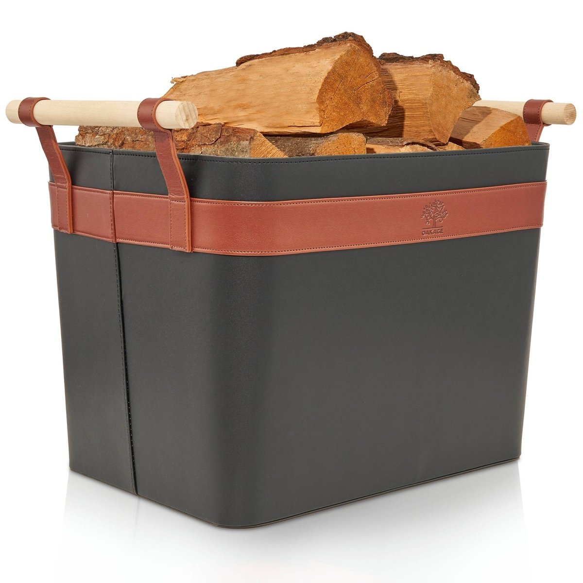 LuxeLeather Holzkorb - Für magische Abende mit Stil! - OAKAGE