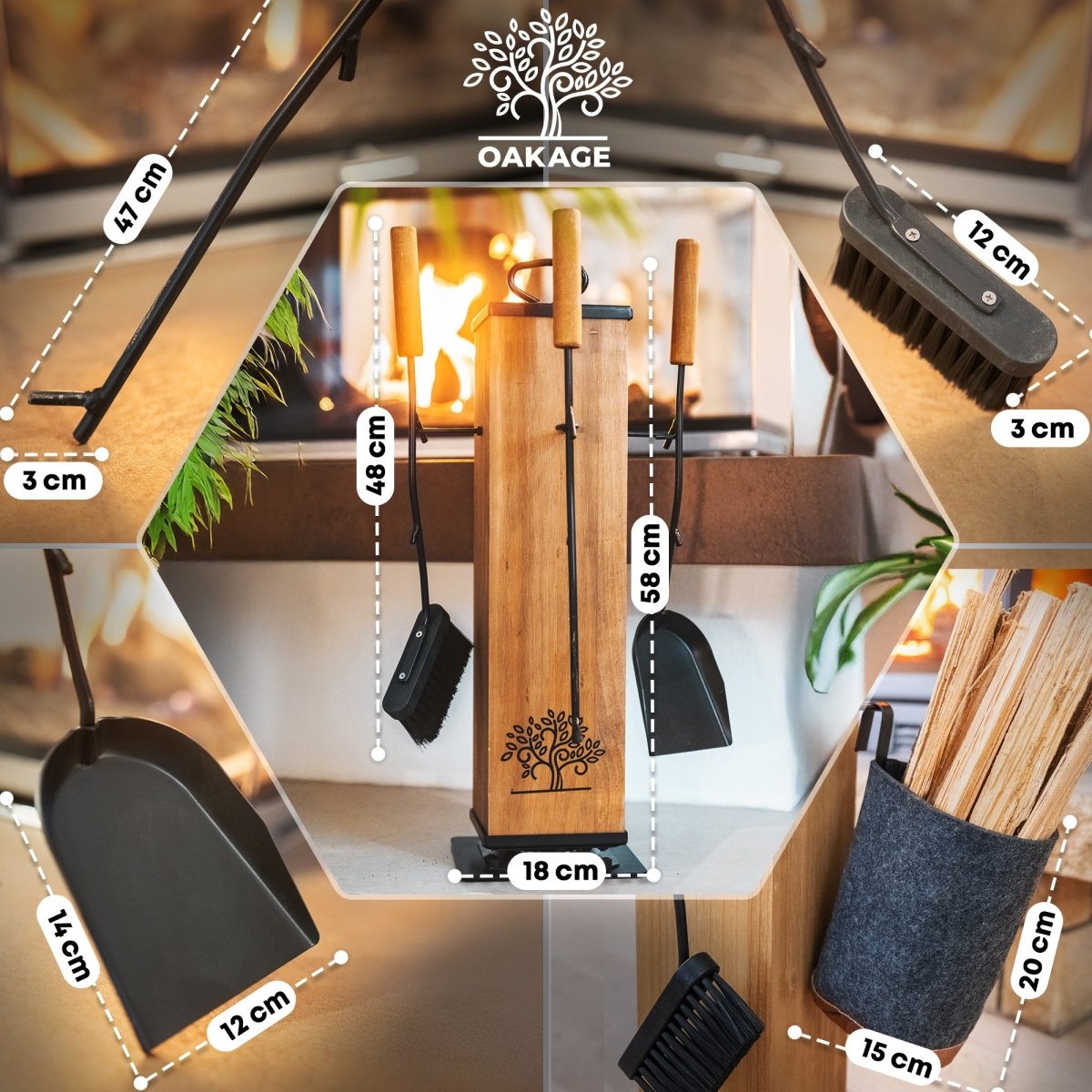 OAKAGE Kaminbesteck FireMaster – Stilvolles Design trifft maximale Funktionalität - OAKAGE