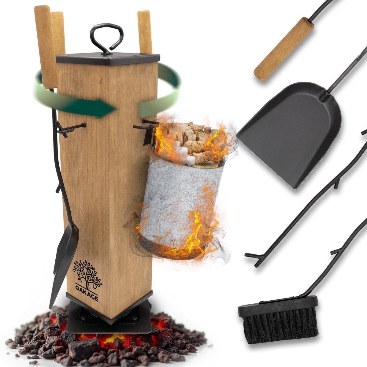 OAKAGE Kaminbesteck FireMaster – Stilvolles Design trifft maximale Funktionalität - OAKAGE
