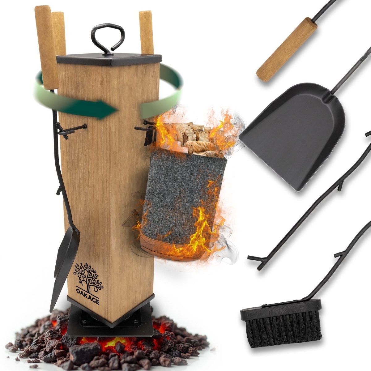 OAKAGE Kaminbesteck FireMaster – Stilvolles Design trifft maximale Funktionalität - OAKAGE