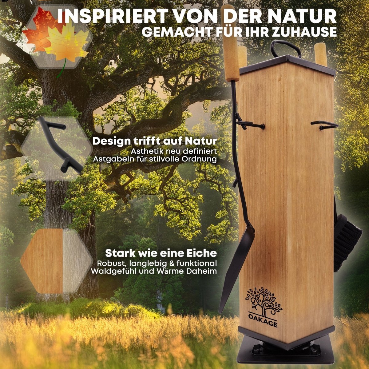 OAKAGE Kaminbesteck LuxeLeather – Stilvolles Design trifft maximale Funktionalität - OAKAGE