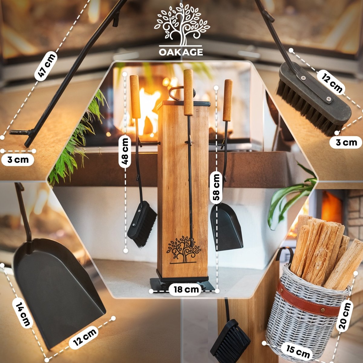 OAKAGE Kaminbesteck WillowWrap – Stilvolles Design trifft maximale Funktionalität - OAKAGE