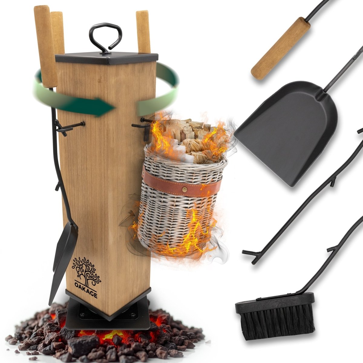 OAKAGE Kaminbesteck WillowWrap – Stilvolles Design trifft maximale Funktionalität - OAKAGE