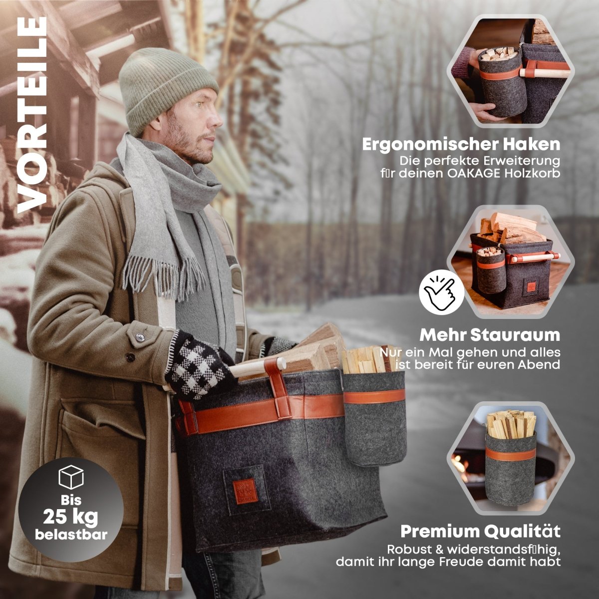 Zündholzkorb zum Einhängen – Praktisch, stilvoll und kompatibel zum Holzkorb Classic - OAKAGE