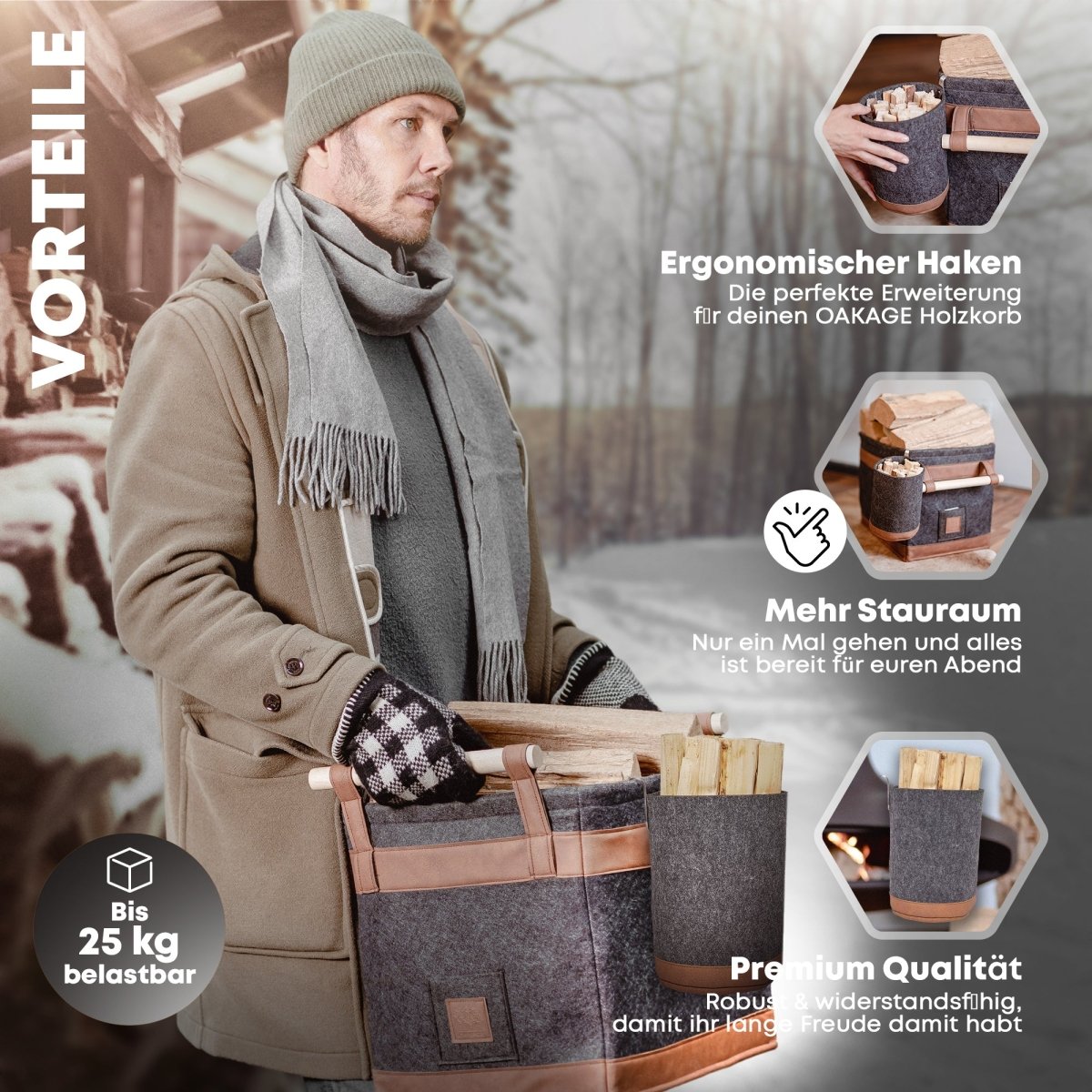 Zündholzkorb zum Einhängen – Praktisch, stilvoll und kompatibel zum Holzkorb FireMaster - OAKAGE