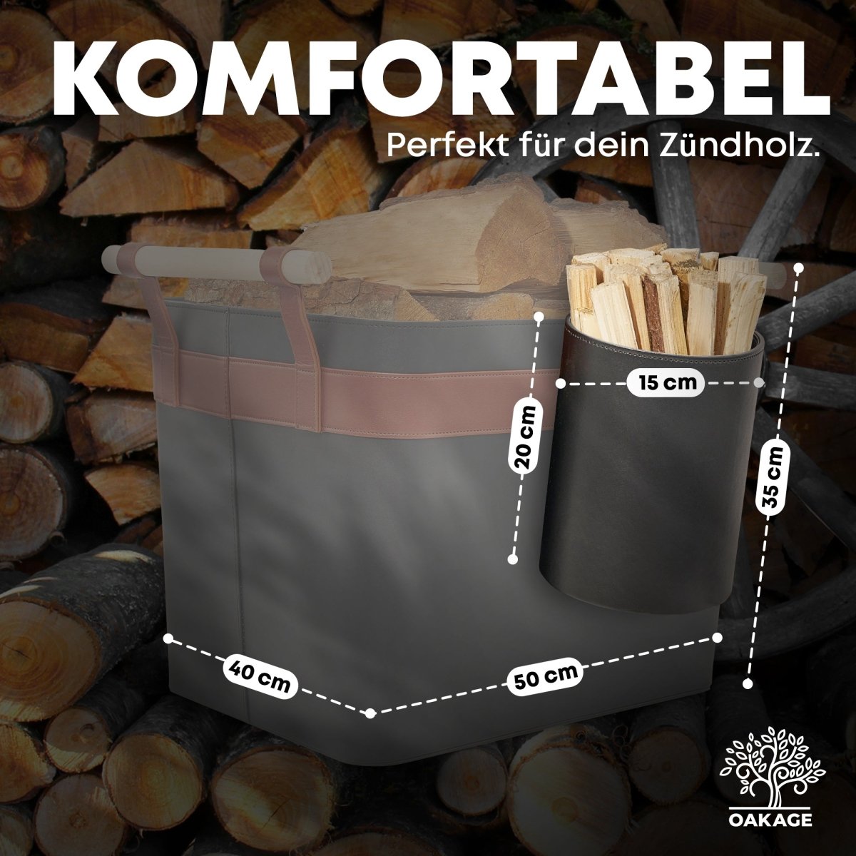 Zündholzkorb zum Einhängen – Praktisch, stilvoll und kompatibel zum Holzkorb LuxeLeather - OAKAGE