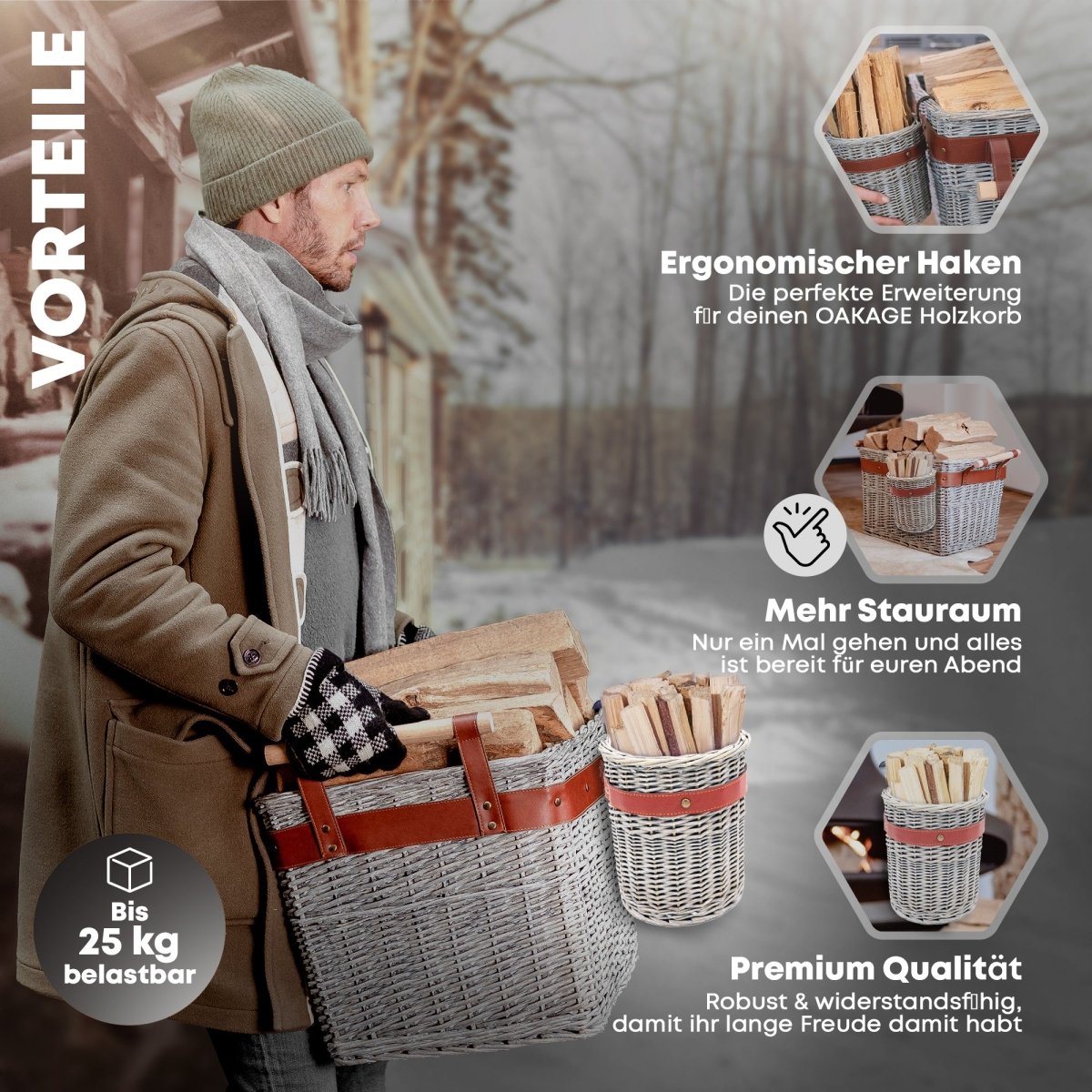 Zündholzkorb zum Einhängen – Praktisch, stilvoll und kompatibel zum Holzkorb WillowWrap - OAKAGE