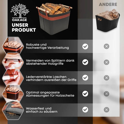 LuxeLeather Holzkorb - Für magische Abende mit Stil! - OAKAGE