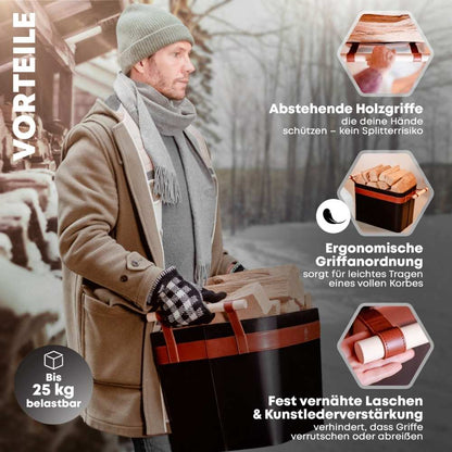 LuxeLeather Holzkorb - Für magische Abende mit Stil! - OAKAGE