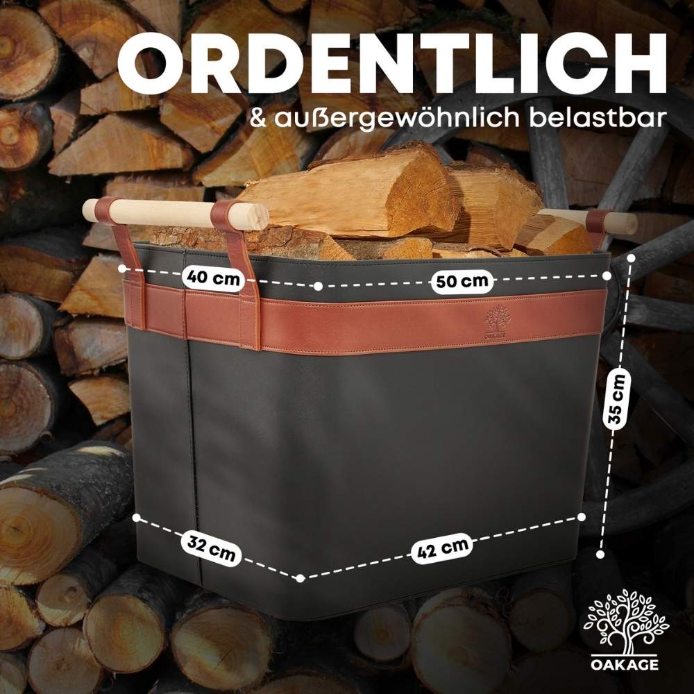 LuxeLeather Holzkorb - Für magische Abende mit Stil! - OAKAGE