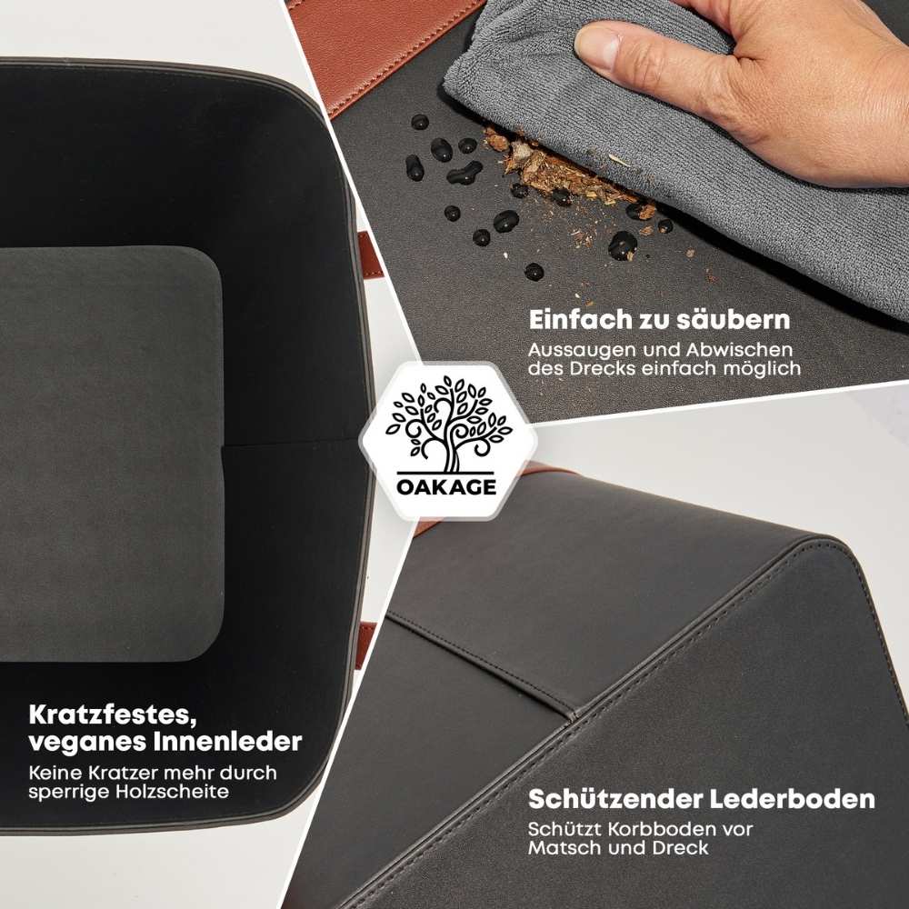 LuxeLeather Holzkorb - Für magische Abende mit Stil! - OAKAGE