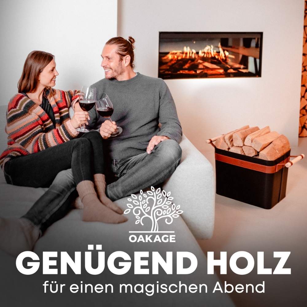LuxeLeather Holzkorb - Für magische Abende mit Stil! - OAKAGE