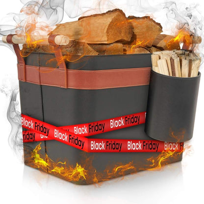 #set_Holzkorb & Zündholzkorb LuxeLeather Holzkorb - Für magische Abende mit Stil! - OAKAGE