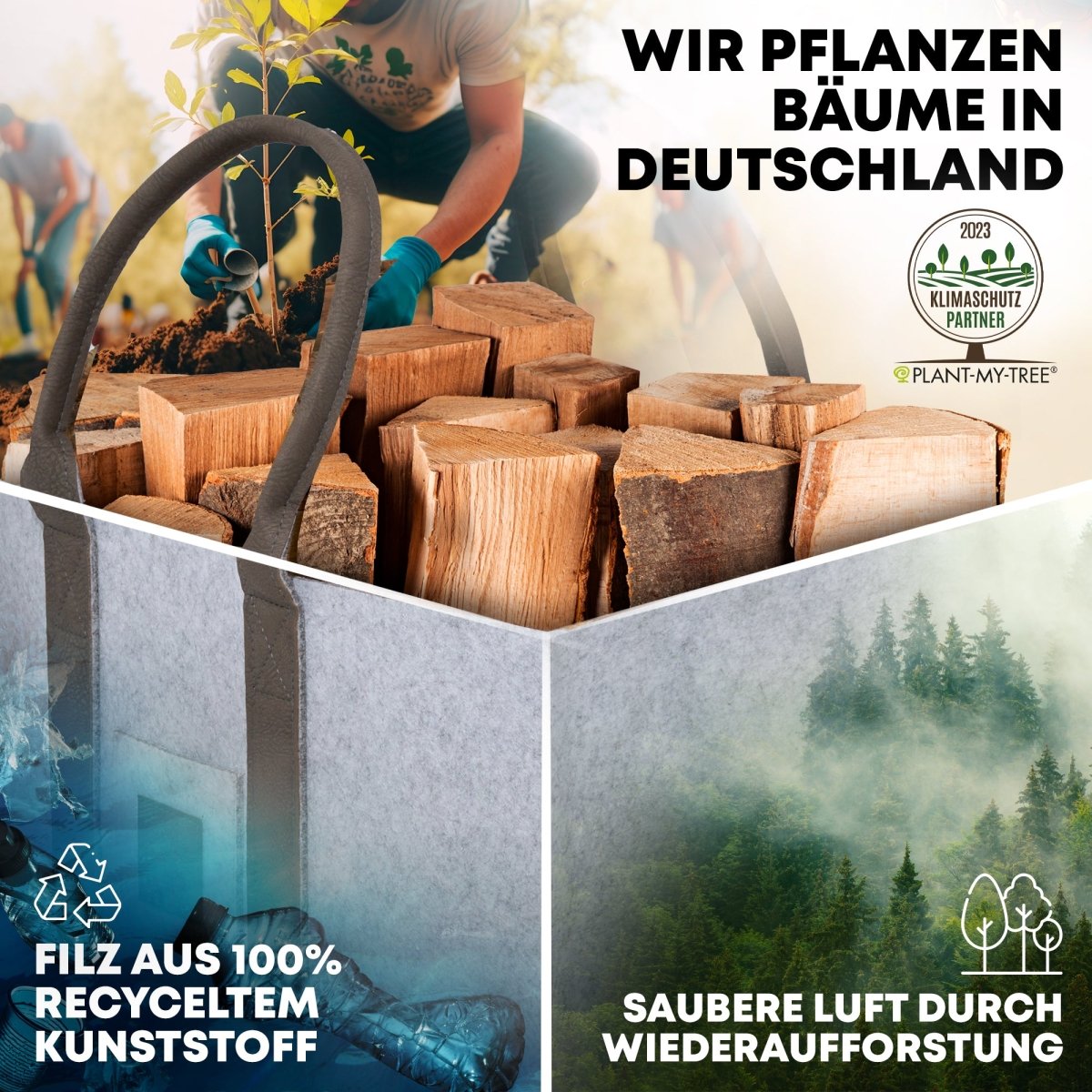 DuoPack Holzkorb / Filzshopper - Dein Alltagsbegleiter - OAKAGE
