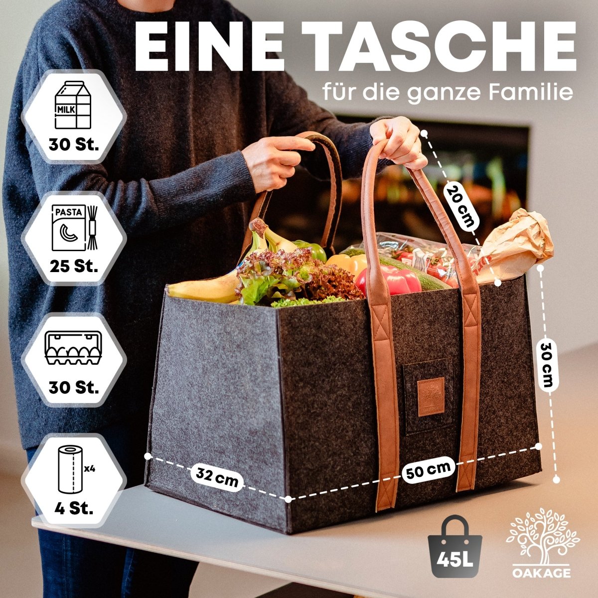 DuoPack Holzkorb / Filzshopper - Dein Alltagsbegleiter - OAKAGE