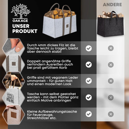 DuoPack Holzkorb / Filzshopper - Dein Alltagsbegleiter - OAKAGE