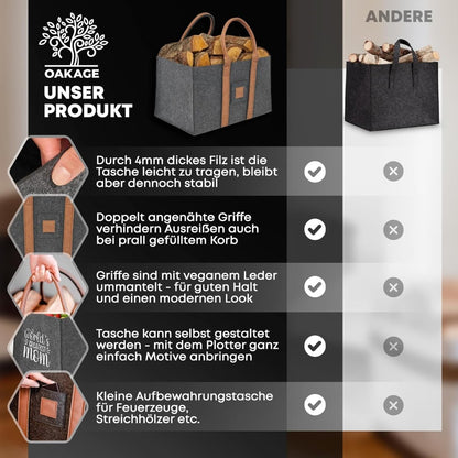 DuoPack Holzkorb / Filzshopper - Dein Alltagsbegleiter - OAKAGE
