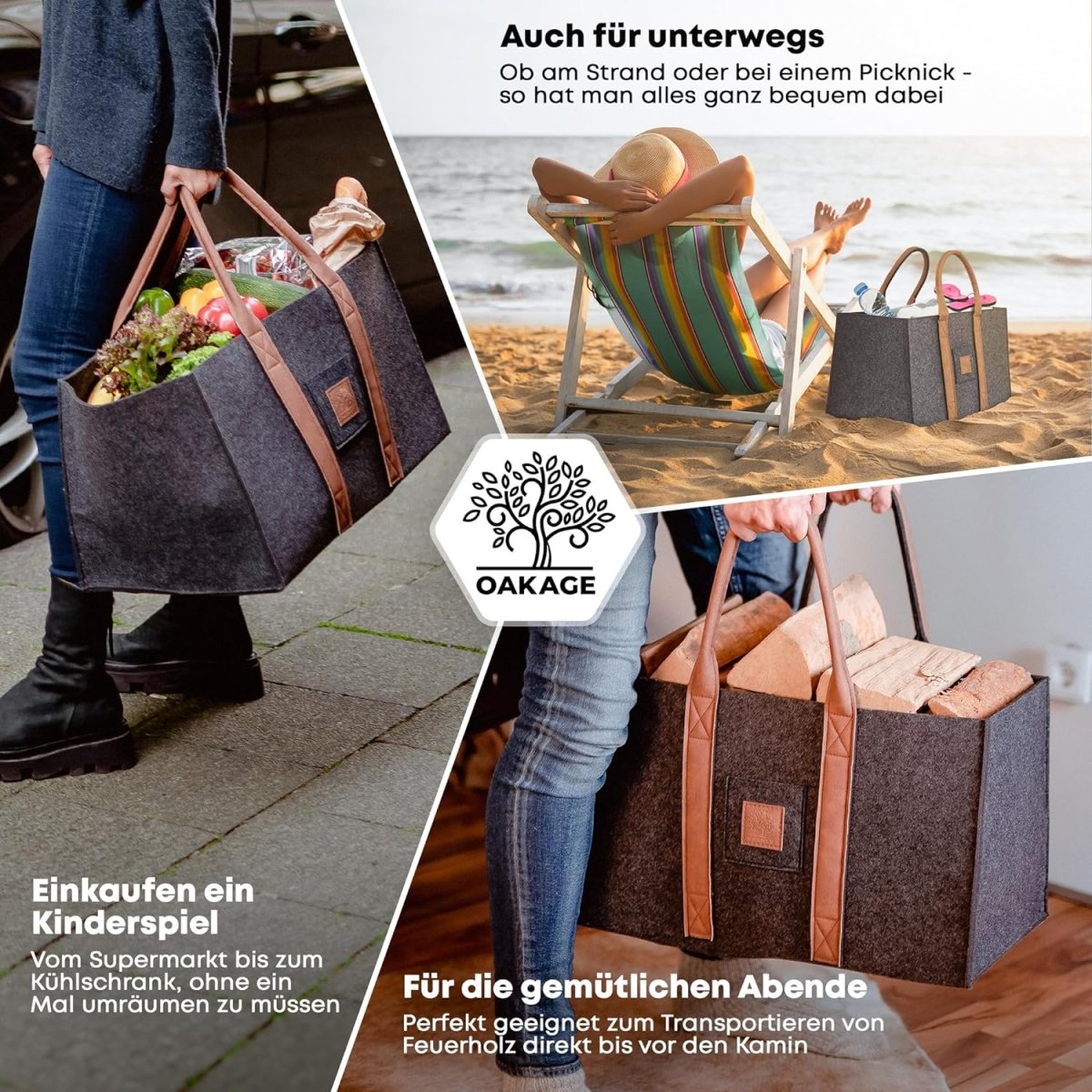 DuoPack Holzkorb / Filzshopper - Dein Alltagsbegleiter - OAKAGE