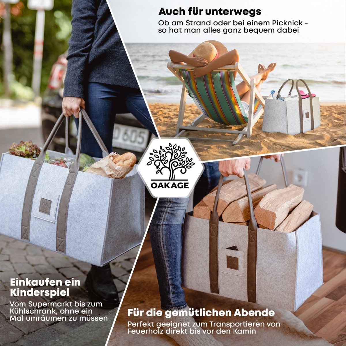 DuoPack Holzkorb / Filzshopper - Dein Alltagsbegleiter - OAKAGE