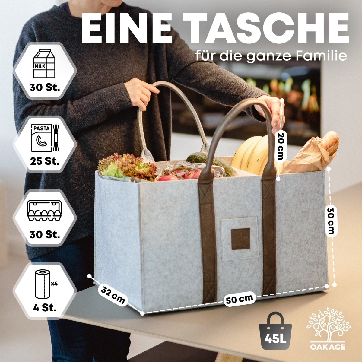 DuoPack Holzkorb / Filzshopper - Dein Alltagsbegleiter - OAKAGE