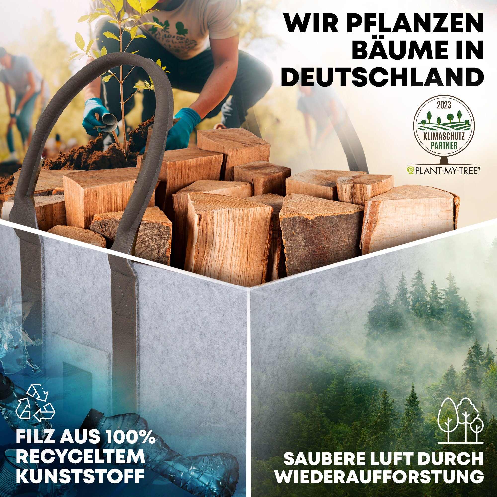 OAKAGE® Einkaufstaschen Faltbar [2er Set] Filztaschen Shopper Holzkorb für Kaminholz Groß Kaminholzkorb Filzkorb Feuerholzkorb Brennholzkorb
