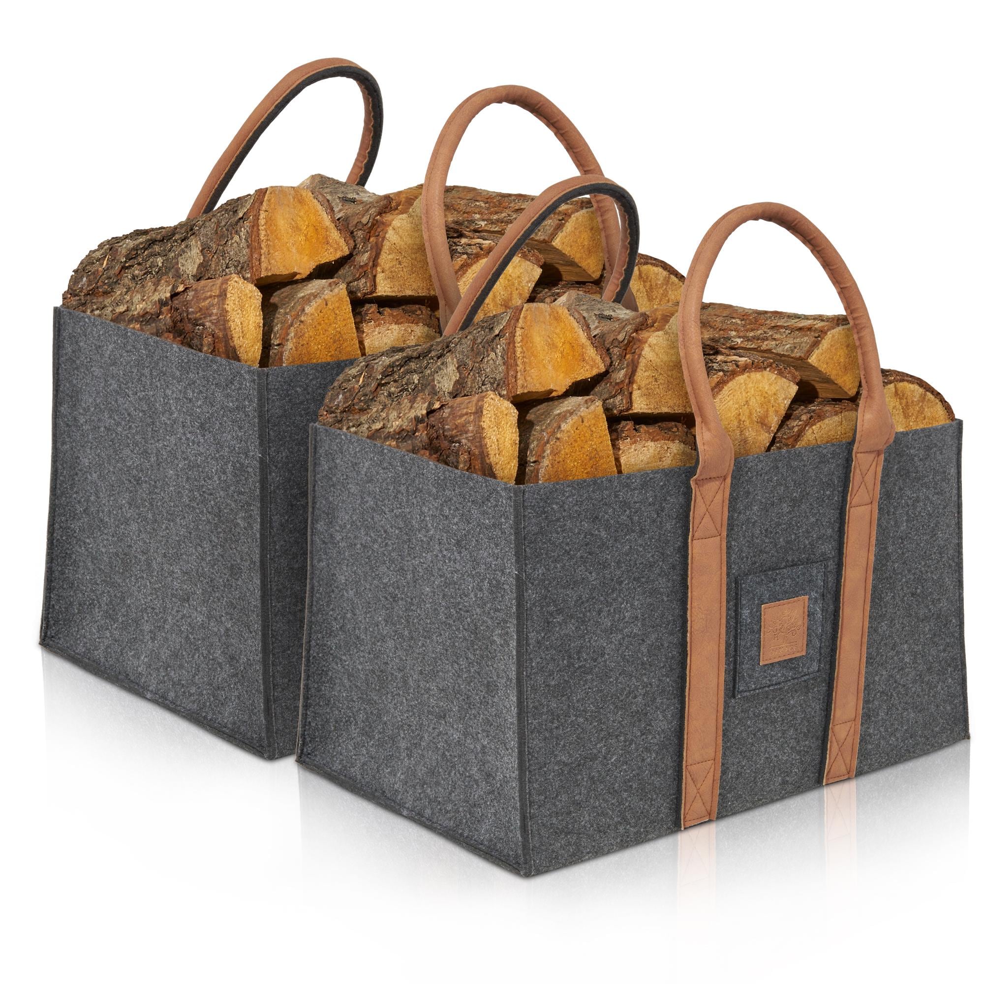 OAKAGE® Einkaufstaschen Faltbar [2er Set] Filztaschen Shopper Holzkorb für Kaminholz Groß Kaminholzkorb Filzkorb Feuerholzkorb Brennholzkorb