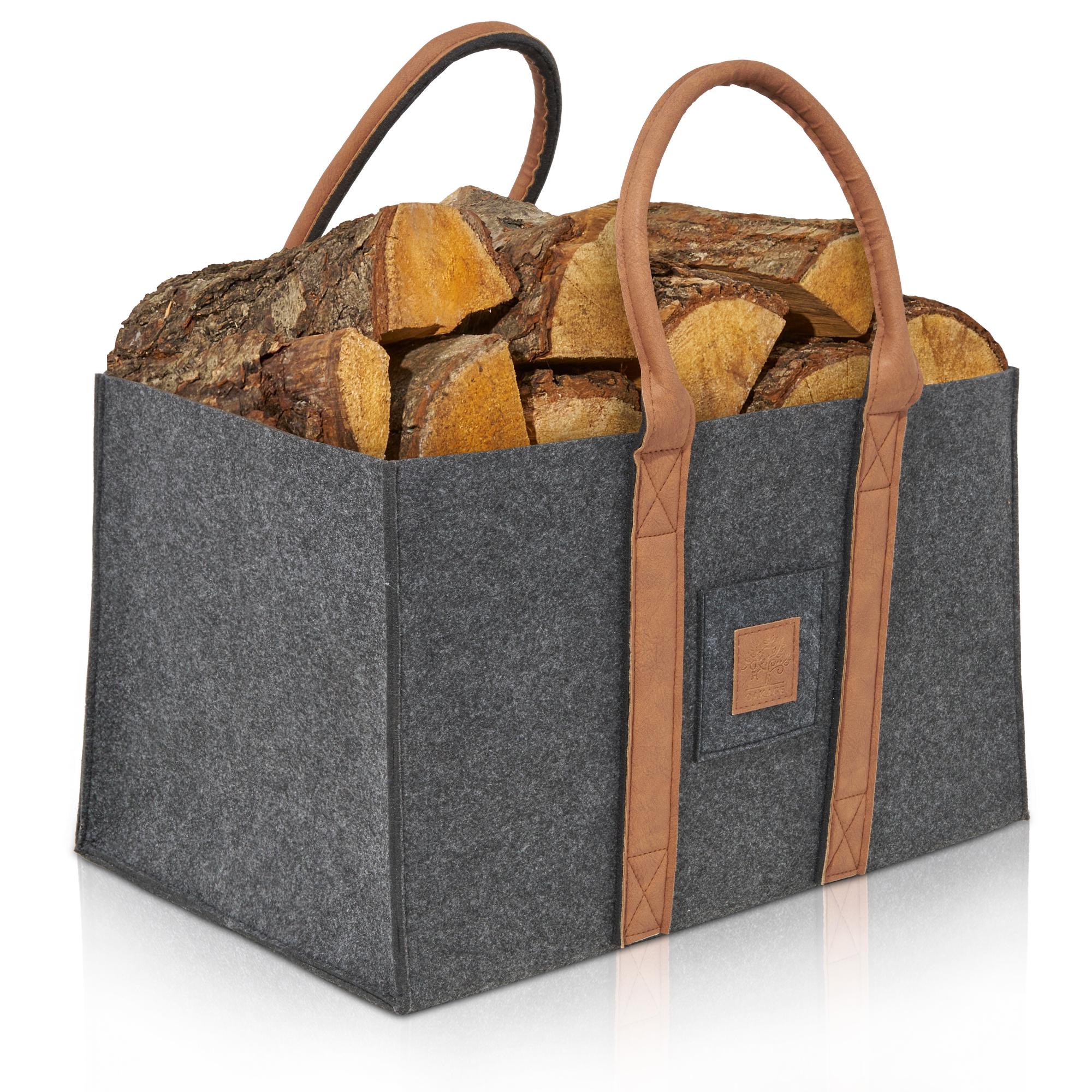 OAKAGE® Einkaufstaschen Faltbar [2er Set] Filztaschen Shopper Holzkorb für Kaminholz Groß Kaminholzkorb Filzkorb Feuerholzkorb Brennholzkorb