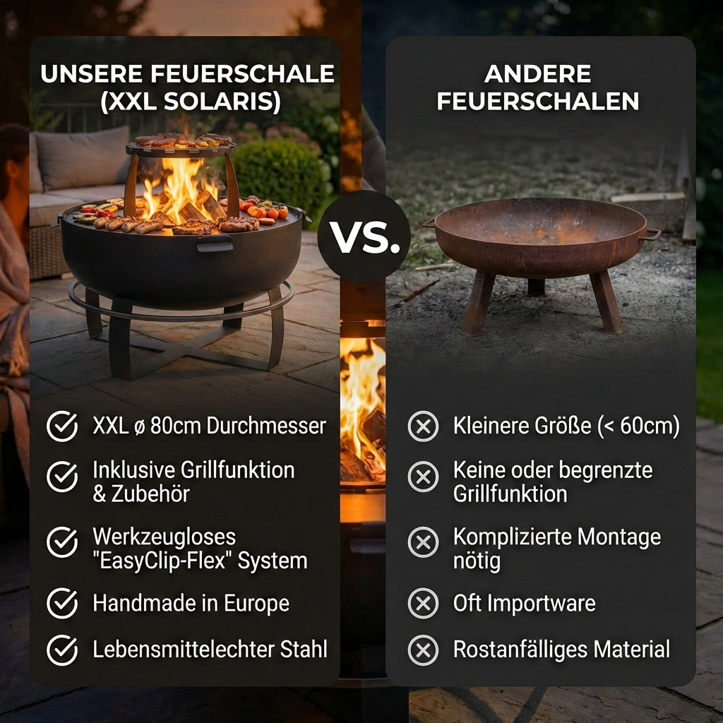 SOLARIS – XXL ⌀ 80cm Feuerschale mit Grillfunktion